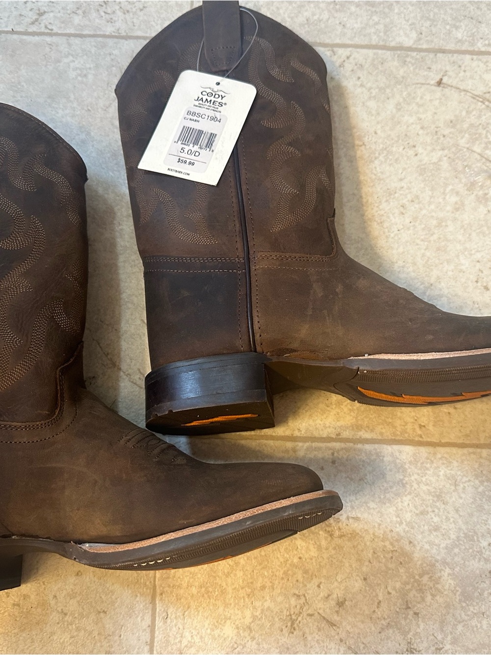 Cody James Square Toe Leather Western Boots Brown BBSC1904 BIG KIDS Size 5.0 D